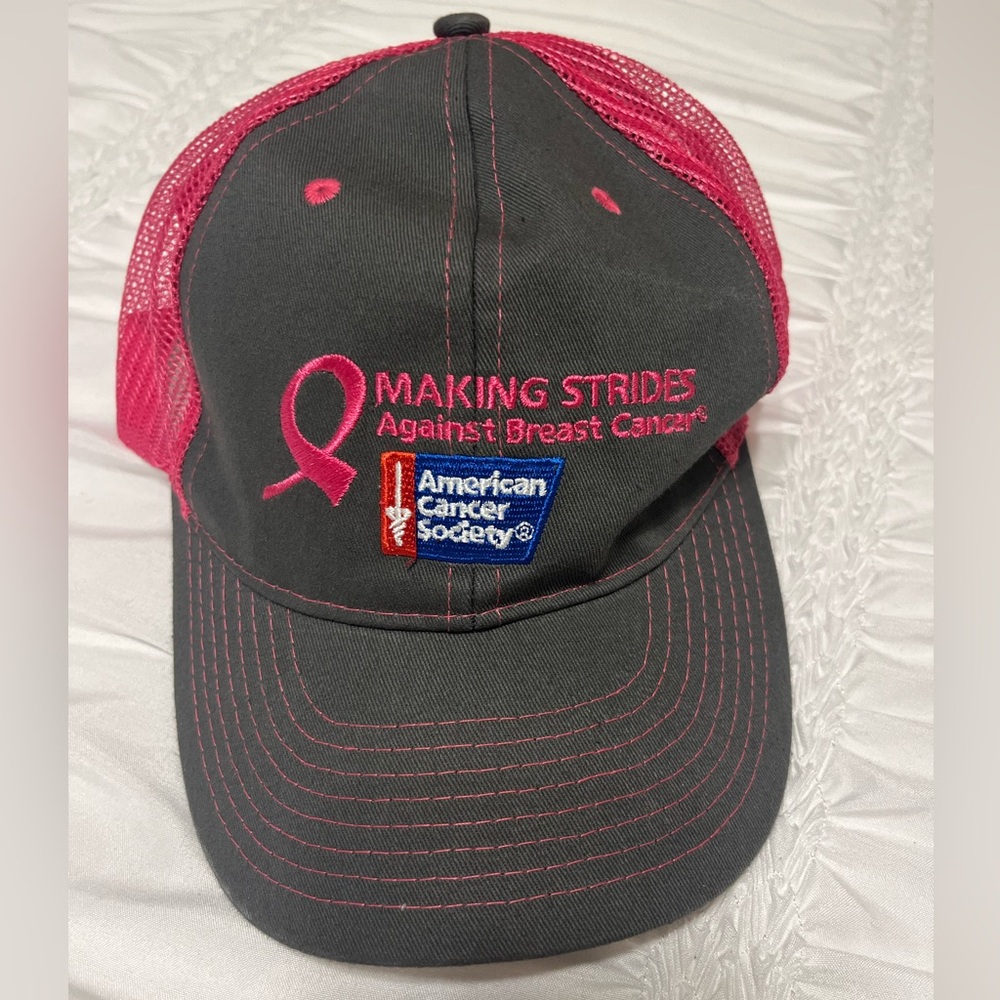 Making Strides Against Breast Cancer gray/pink mesh adjustable NWOT hat
